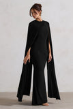 Magdelena Black Asymmetric Cape Maxi Dress