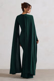 Magdelena Bottle Green Asymmetric Cape Maxi Dress