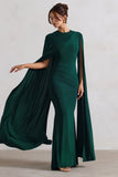 Magdelena Bottle Green Asymmetric Cape Maxi Dress
