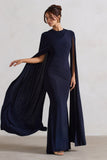 Magdelena Navy Asymmetric Cape Maxi Dress