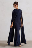 Magdelena Navy Asymmetric Cape Maxi Dress