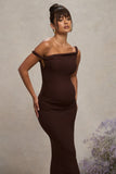 Salome Chocolate Brown Twisted Asymmetric Maternity Midi Dress