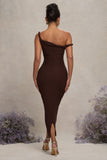 Salome Chocolate Brown Twisted Asymmetric Maternity Midi Dress