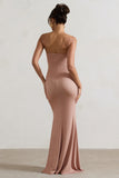 Ceremony Orange and Mocha Floral Bandeau Fishtail Maxi Dress