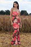 Ceremony Red Floral Print Bandeau Fishtail Maxi Dress