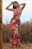 Ceremony Red Floral Print Bandeau Fishtail Maxi Dress