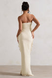 Gardenia Champagne Strapless Ruffle Maxi Dress With Corsage