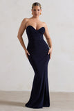 Saphira Navy Gathered Corset Style Split Maxi Dress
