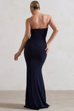 Saphira Navy Gathered Corset Style Split Maxi Dress