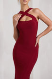 Cross My Heart Berry Red Sleeveless Cross-Neck Maxi Dress