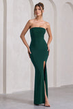Midnight Calling Bottle Green Bandeau Split Lace-Up Maxi Dress