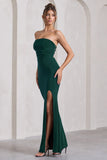 Midnight Calling Bottle Green Bandeau Split Lace-Up Maxi Dress