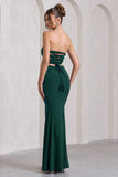 Midnight Calling Bottle Green Bandeau Split Lace-Up Maxi Dress