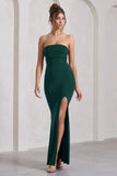Midnight Calling Bottle Green Bandeau Split Lace-Up Maxi Dress