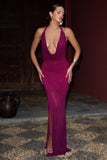 Diaz Dark Pink Embellished Cowl-Neck Split Maxi Dress