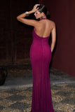 Diaz Dark Pink Embellished Cowl-Neck Split Maxi Dress