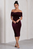 Snowflake Port Velvet Bardot Bow Detail Midi Dress