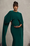 Padma Bottle Green Draped Maternity Maxi Dress With Cape Sleeves