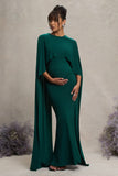 Padma Bottle Green Draped Maternity Maxi Dress With Cape Sleeves
