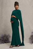 Padma Bottle Green Draped Maternity Maxi Dress With Cape Sleeves