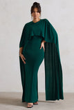 Padma Bottle Green Draped Maxi Dress With Cape Sleeves