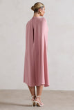 Rafaela Blush Pink Bodycon Midi Dress With Cape Sleeves