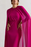 Envy Pink High-Neck Maxi Dress With Chiffon Cape