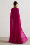 Envy Pink High-Neck Maxi Dress With Chiffon Cape