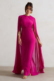 Envy Pink High-Neck Maxi Dress With Chiffon Cape
