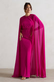 Envy Pink High-Neck Maxi Dress With Chiffon Cape