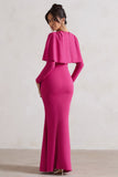 Dalia Dark Pink V-Neck Draped Long Sleeve Maxi Dress