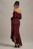 Romina Port Rib Knit Bardot Maxi Dress With Asymmetric Hem