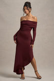 Romina Port Rib Knit Bardot Maxi Dress With Asymmetric Hem