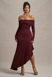 Romina Port Rib Knit Bardot Maxi Dress With Asymmetric Hem