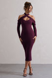 Duet Plum Rib Knit Halter-Neck Midi Dress With Cut-Out