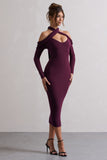 Duet Plum Rib Knit Halter-Neck Midi Dress With Cut-Out