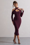 Duet Plum Rib Knit Halter-Neck Midi Dress With Cut-Out