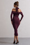 Duet Plum Rib Knit Halter-Neck Midi Dress With Cut-Out