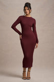 Madden Plum Rib Knit Cowl-Back Midi Dress