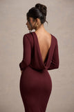 Madden Plum Rib Knit Cowl-Back Midi Dress