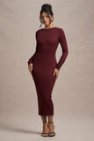 Madden Plum Rib Knit Cowl-Back Midi Dress