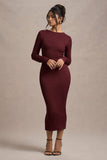 Madden Plum Rib Knit Cowl-Back Midi Dress
