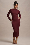 Madden Plum Rib Knit Cowl-Back Midi Dress
