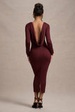 Madden Plum Rib Knit Cowl-Back Midi Dress