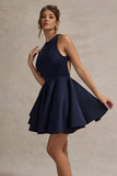Waverly Navy Racer-Neck Sleeveless Skater Mini Dress