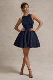 Waverly Navy Racer-Neck Sleeveless Skater Mini Dress