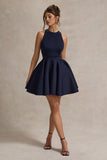 Waverly Navy Racer-Neck Sleeveless Skater Mini Dress