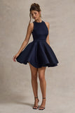 Waverly Navy Racer-Neck Sleeveless Skater Mini Dress
