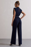 Kalona Navy High-Neck Wide-Leg Jumpsuit With Tie Waist