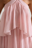 Kassiah Light Pink Halter-Neck Ruffle Maxi Dress